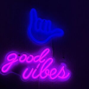 Blue Shaka & Pink "good vibes" Neon Sign